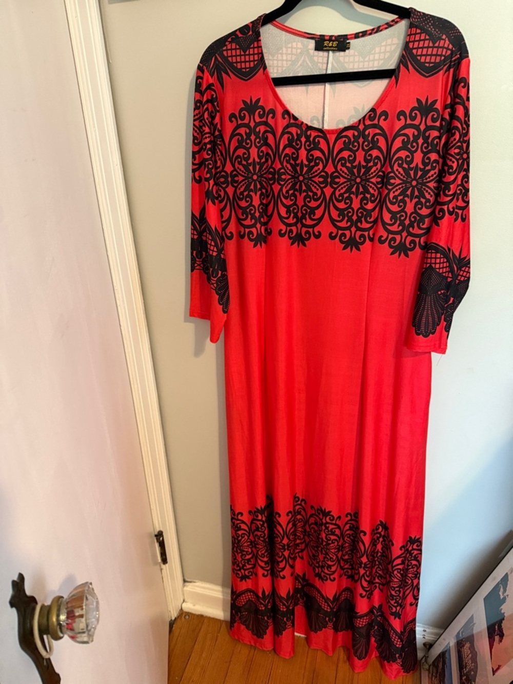 Red and Black Printed Maxi Dress - B